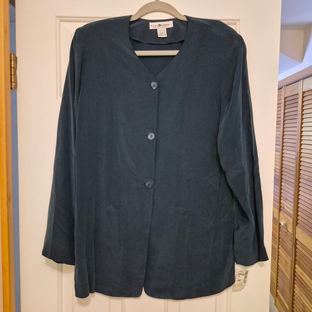 Real Clothes Saks Fifth Avenue Womens Silk Button Front Blouse Teal Small NWT